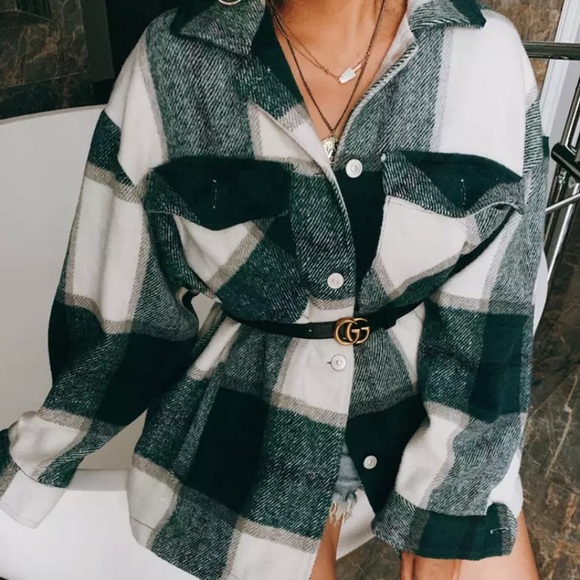 Jackets & Blazers - SOLD OUT Green Plaid Oversized Flannel Shacket Shirt Jacket